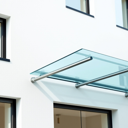 Козырек стеклянный на консоли из трубы